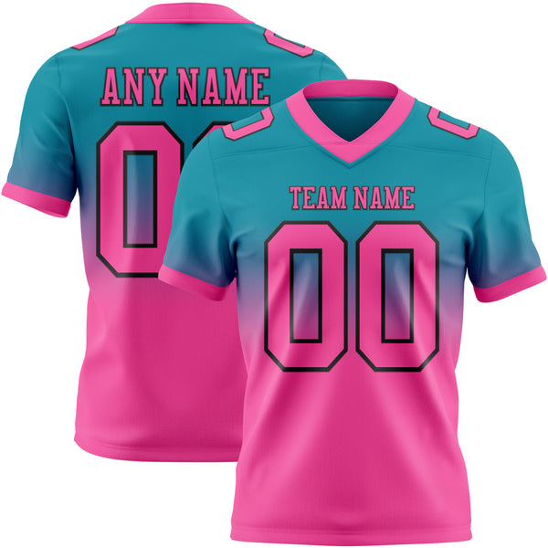 Custom Teal Pink-Black Mesh Authentic Fade Fashion Football Jersey