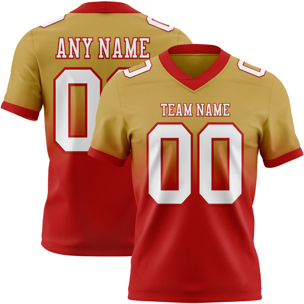 Custom Old Gold White-Red Mesh Authentic Fade Fashion Football Jersey