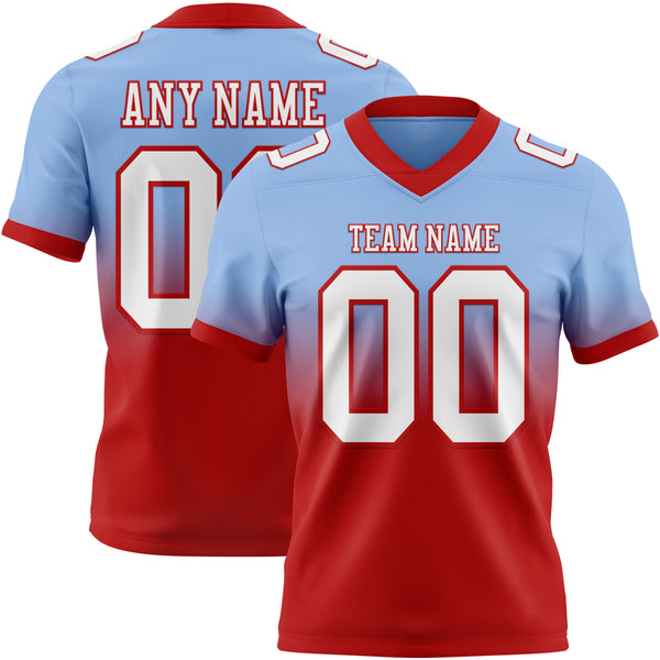 Custom Light Blue White-Red Mesh Authentic Fade Fashion Football Jersey