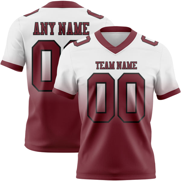 Custom White Burgundy-Black Mesh Authentic Fade Fashion Football Jersey