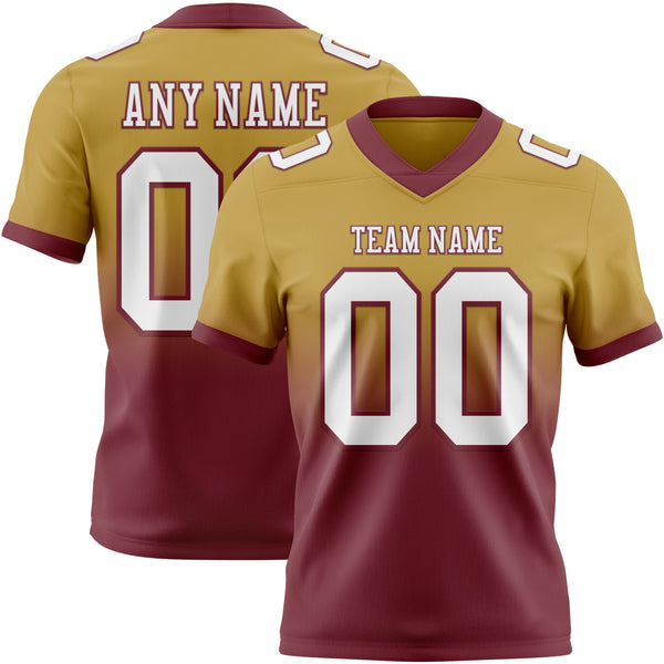 Custom Old Gold White-Burgundy Mesh Authentic Fade Fashion Football Jersey