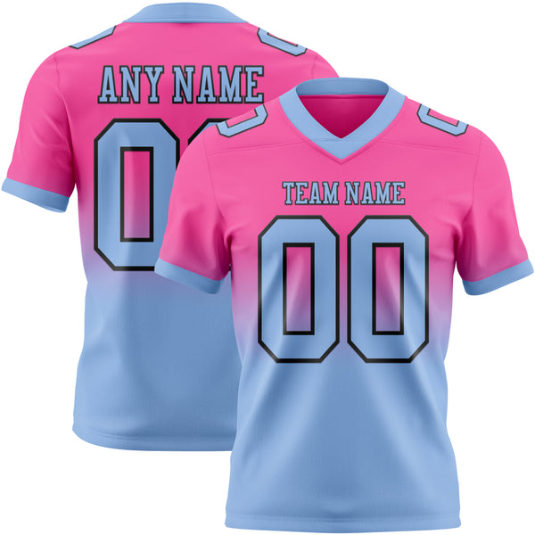 Custom Pink Light Blue-Black Mesh Authentic Fade Fashion Football Jersey