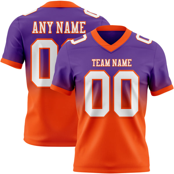 Custom Purple White-Orange Mesh Authentic Fade Fashion Football Jersey