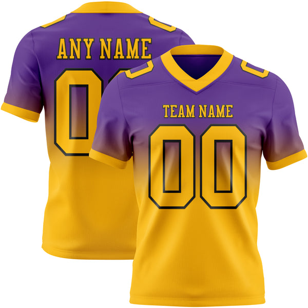 Custom Purple Gold-Black Mesh Authentic Fade Fashion Football Jersey