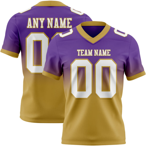 Custom Purple White-Old Gold Mesh Authentic Fade Fashion Football Jersey