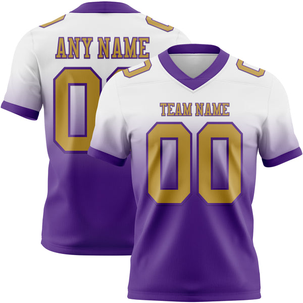 Custom White Old Gold-Purple Mesh Authentic Fade Fashion Football Jersey