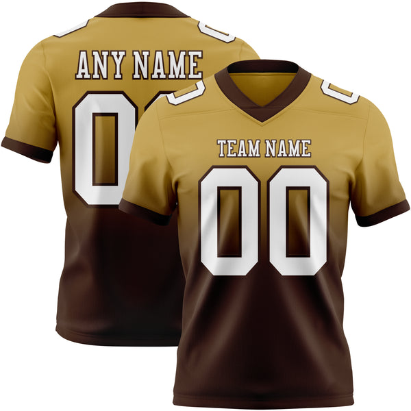 Custom Old Gold White-Brown Mesh Authentic Fade Fashion Football Jersey
