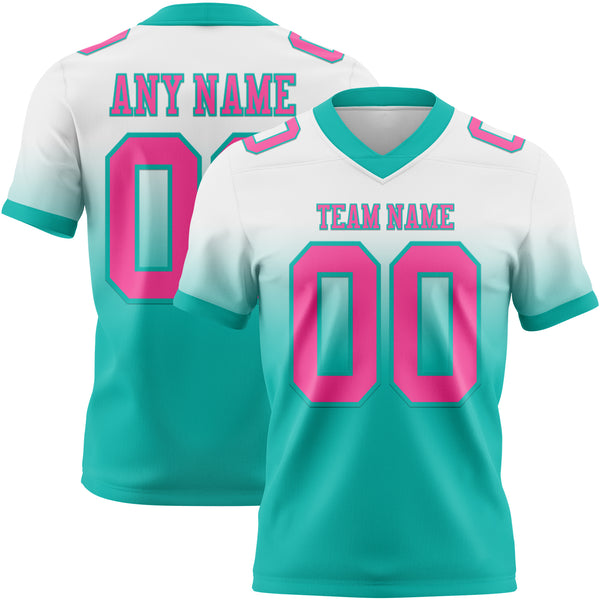 Custom White Pink-Aqua Mesh Authentic Fade Fashion Football Jersey