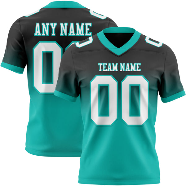 Custom Black White-Aqua Mesh Authentic Fade Fashion Football Jersey