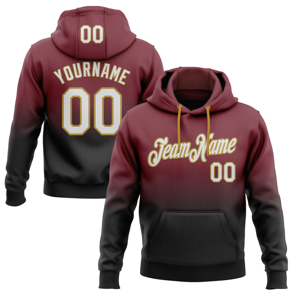 Custom Stitched Burgundy White Black-Old Gold Fade Fashion Sports Pullover Sweatshirt Hoodie