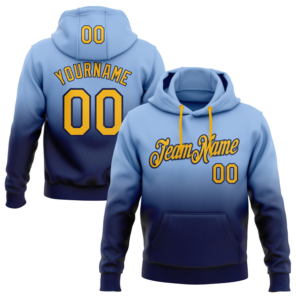 Custom Stitched Light Blue Gold-Navy Fade Fashion Sports Pullover Sweatshirt Hoodie
