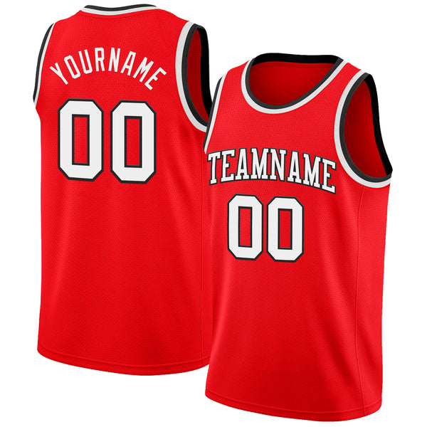 Custom Fire Red White-Black Authentic Basketball Jersey
