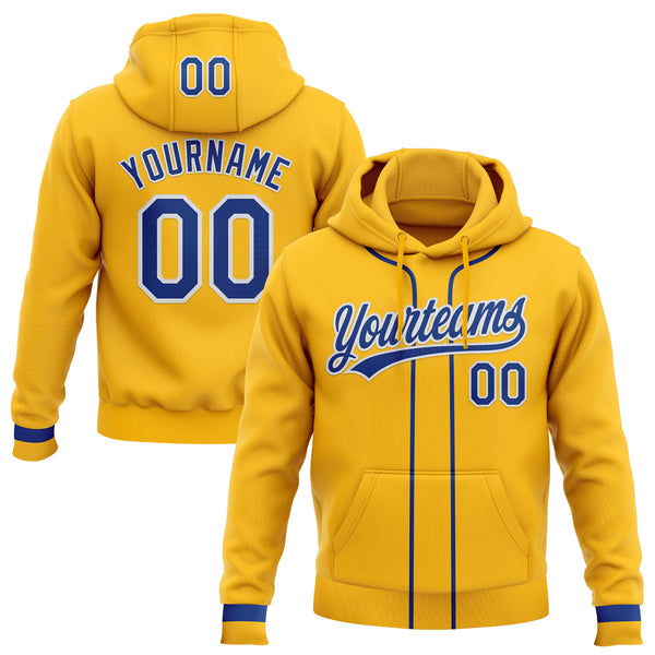 Custom Stitched Gold Royal-White Baseball Pullover Sweatshirt Hoodie