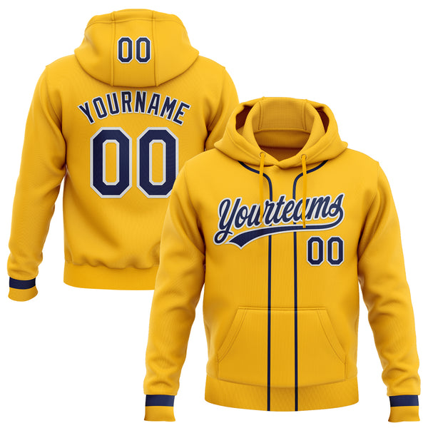 Custom Stitched Gold Navy-White Baseball Pullover Sweatshirt Hoodie