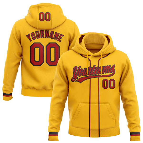 Custom Stitched Gold Red-Black Baseball Pullover Sweatshirt Hoodie