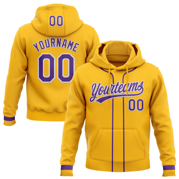 Custom Stitched Gold Purple-White Baseball Pullover Sweatshirt Hoodie
