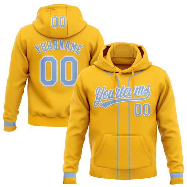 Custom Stitched Gold Light Blue-White Baseball Pullover Sweatshirt Hoodie