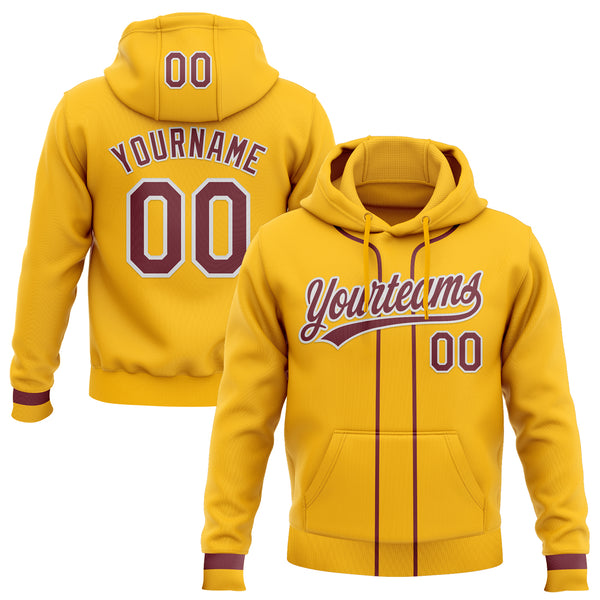 Custom Stitched Gold Burgundy-White Baseball Pullover Sweatshirt Hoodie