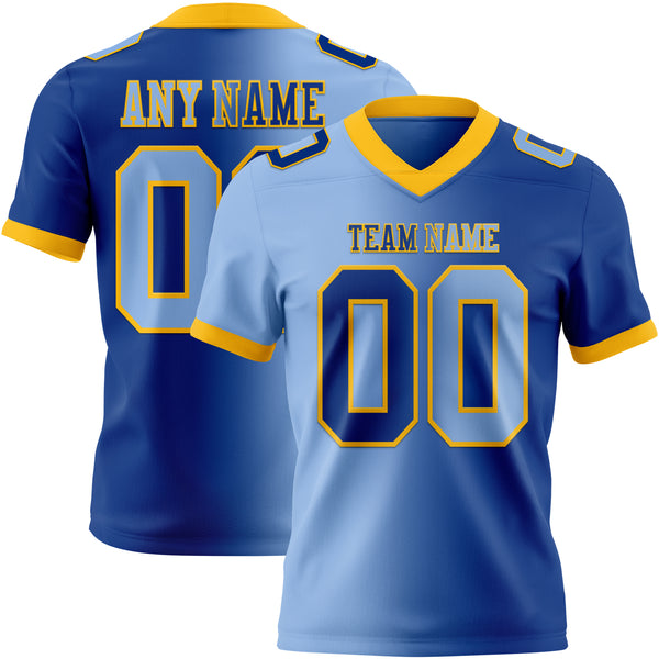 Custom Royal Light Blue-Gold Authentic Gradient Fashion Football Jersey