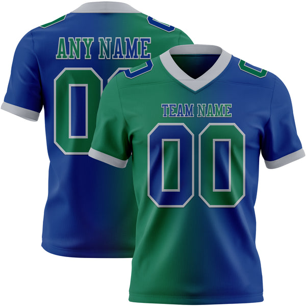 Custom Royal Kelly Green-Gray Authentic Gradient Fashion Football Jersey