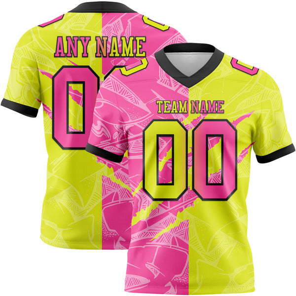 Custom Neon Yellow Pink-Black Authentic Gradient Fashion Scratch Football Jersey