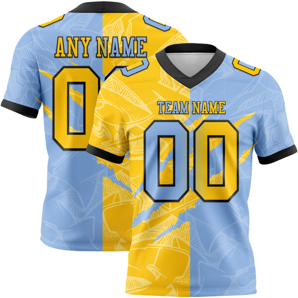Custom Light Blue Yellow-Black Authentic Gradient Fashion Scratch Football Jersey