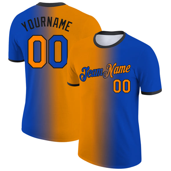 Custom Thunder Blue Bay Orange-Black Gradient Fashion Performance T-Shirt