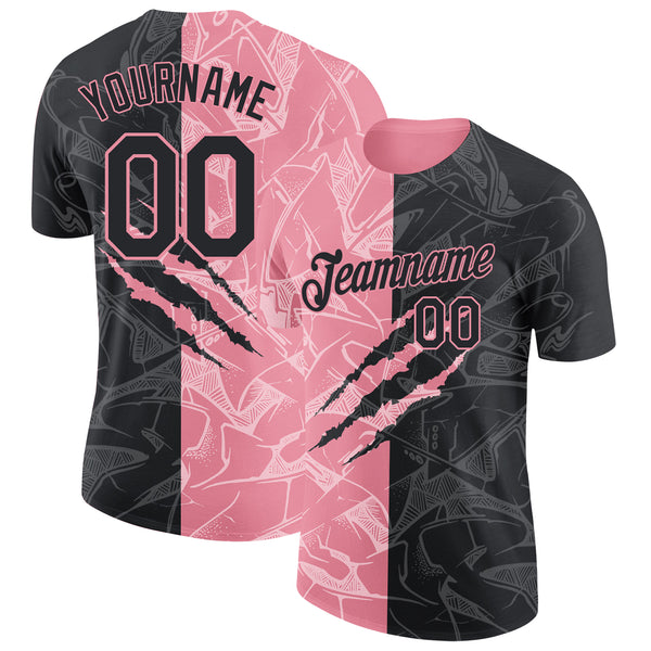 Custom Graffiti Pattern Black-Medium Pink Scratch 3D Performance T-Shirt
