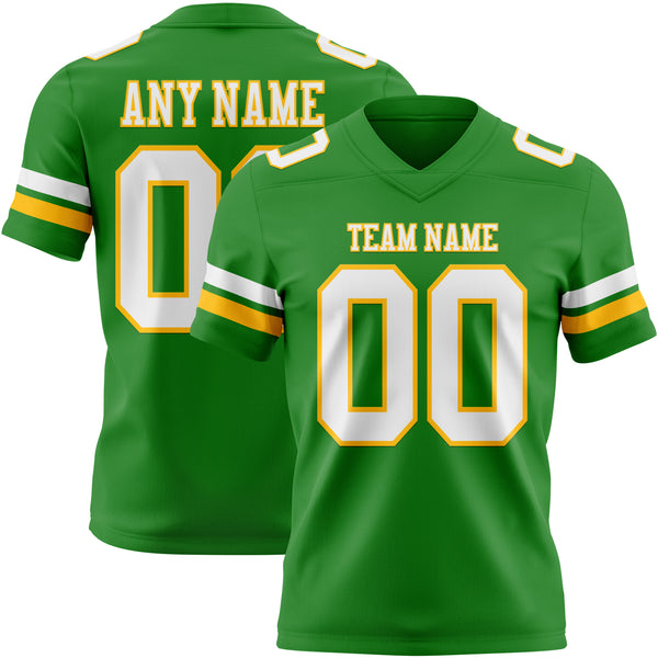 Custom Grass Green White-Gold Authentic Football Jersey