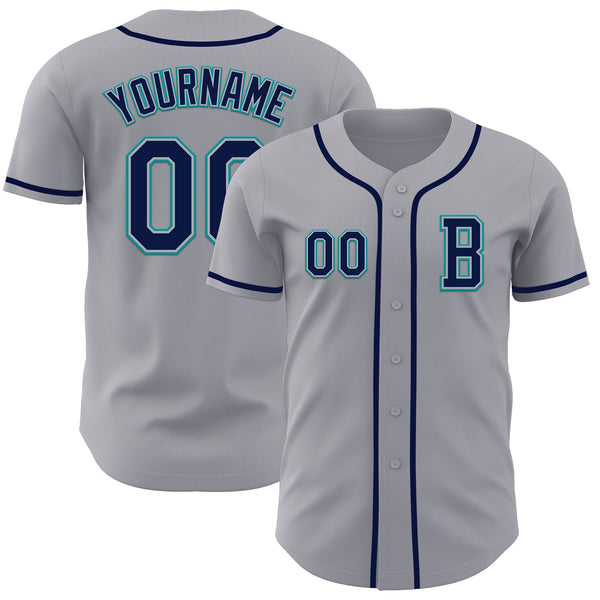 Custom Gray Navy-Teal Authentic Baseball Jersey