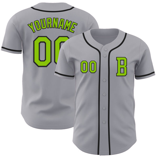 Custom Gray Neon Green-Black Authentic Baseball Jersey