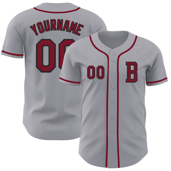 Custom Gray Crimson-Black Authentic Baseball Jersey