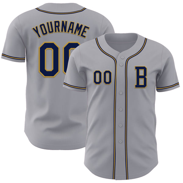 Custom Gray Navy-Old Gold Authentic Baseball Jersey
