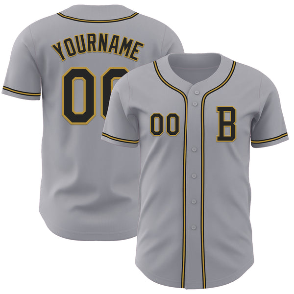 Custom Gray Black-Old Gold Authentic Baseball Jersey