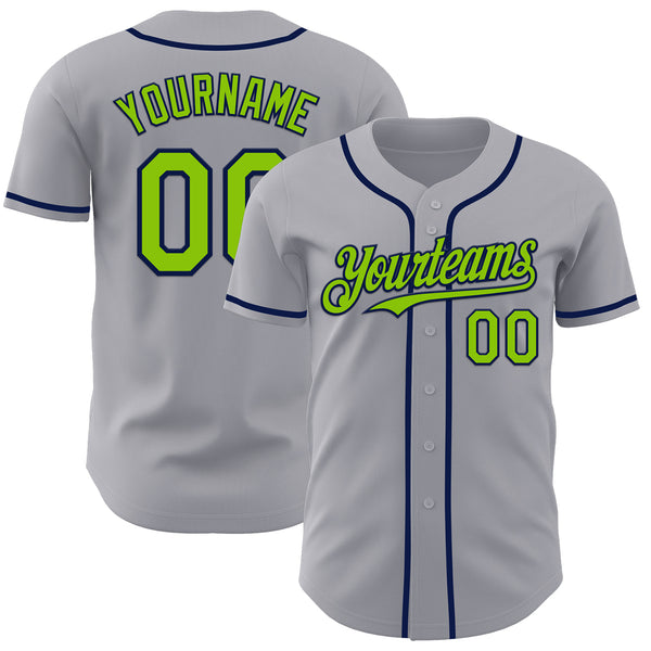 Custom Gray Neon Green-Navy Authentic Baseball Jersey