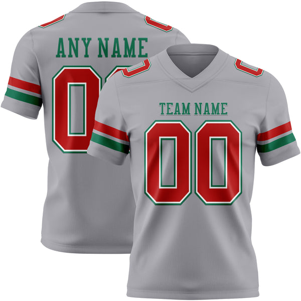 Custom Gray Red White-Kelly Green Authentic Football Jersey