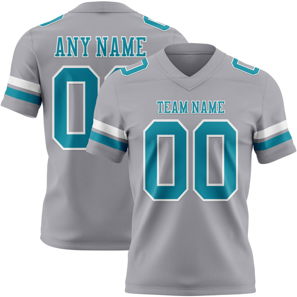 Custom Gray Teal-White Authentic Football Jersey