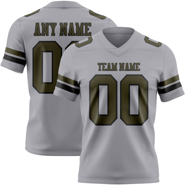Custom Gray Olive-Black Authentic Football Jersey