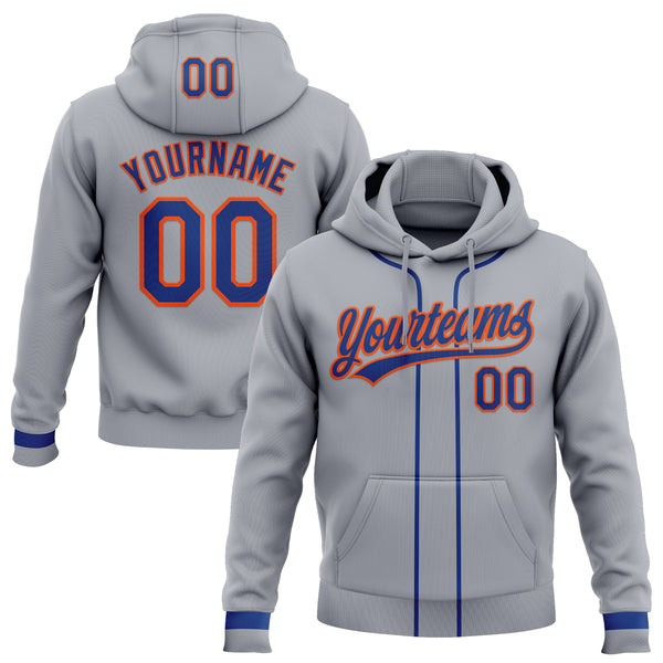 Custom Stitched Gray Royal-Orange Baseball Pullover Sweatshirt Hoodie