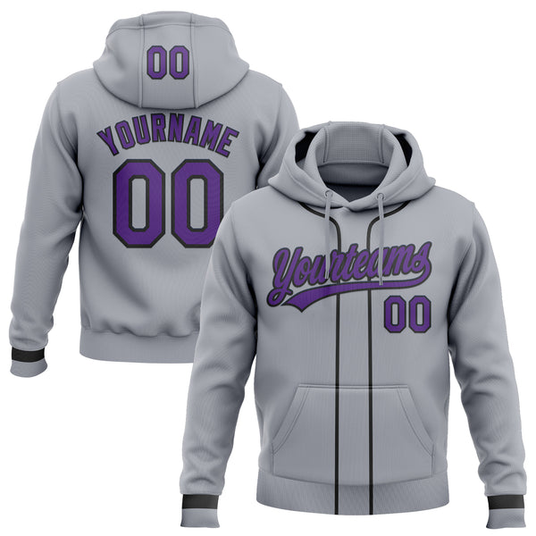 Custom Stitched Gray Purple-Black Baseball Pullover Sweatshirt Hoodie