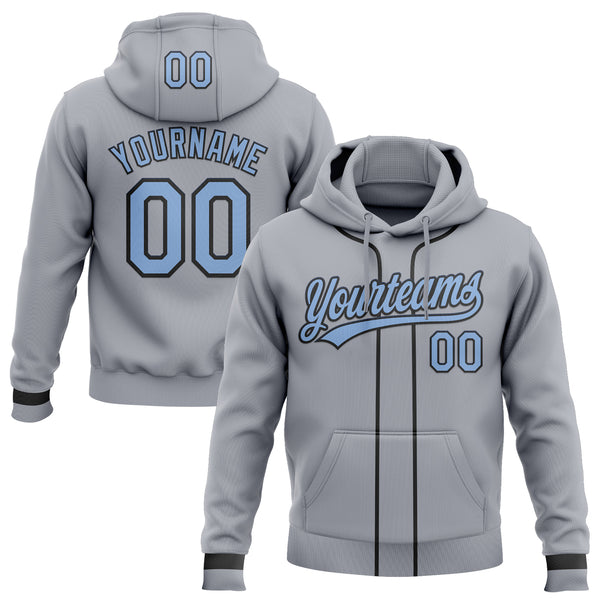 Custom Stitched Gray Light Blue-Black Baseball Pullover Sweatshirt Hoodie