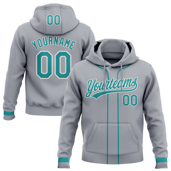 Custom Stitched Gray Teal-White Baseball Pullover Sweatshirt Hoodie