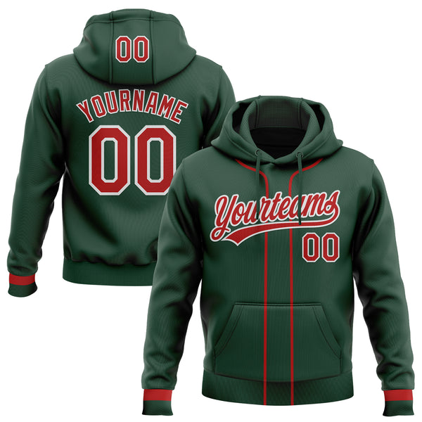 Custom Stitched Green Red-White Baseball Pullover Sweatshirt Hoodie