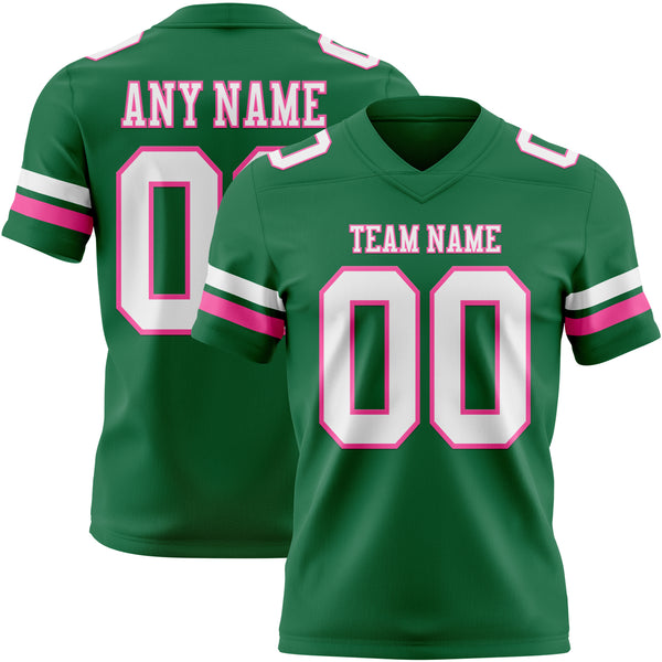 Custom Kelly Green White-Pink Authentic Football Jersey
