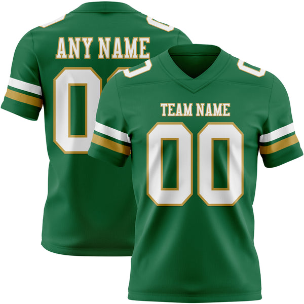 Custom Kelly Green White-Old Gold Authentic Football Jersey