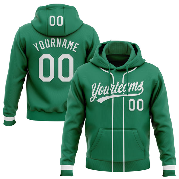 Custom Stitched Kelly Green White Baseball Pullover Sweatshirt Hoodie