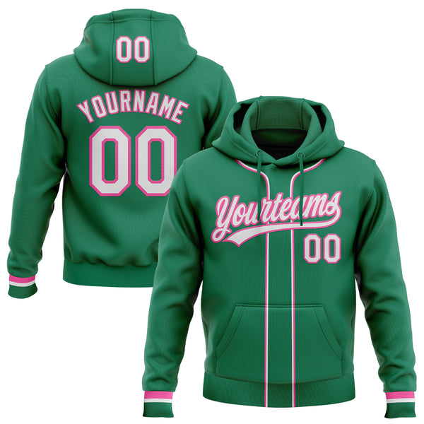 Custom Stitched Kelly Green White-Pink Baseball Pullover Sweatshirt Hoodie