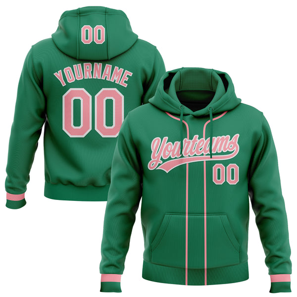 Custom Stitched Kelly Green Medium Pink-White Baseball Pullover Sweatshirt Hoodie