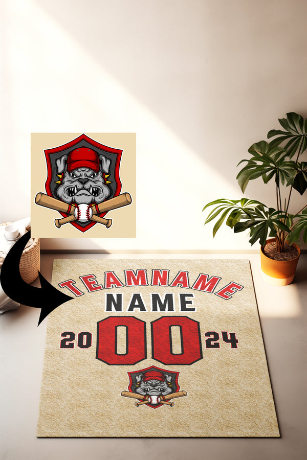 Personalized Khaki Red Black Baseball Name Logo carpet