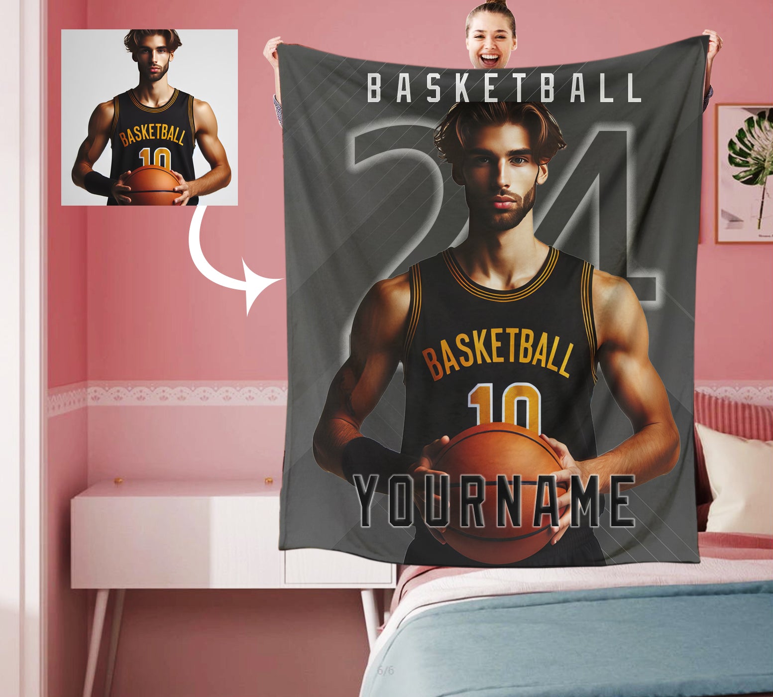 Personalized Basketball Team Photo Sports Blanket